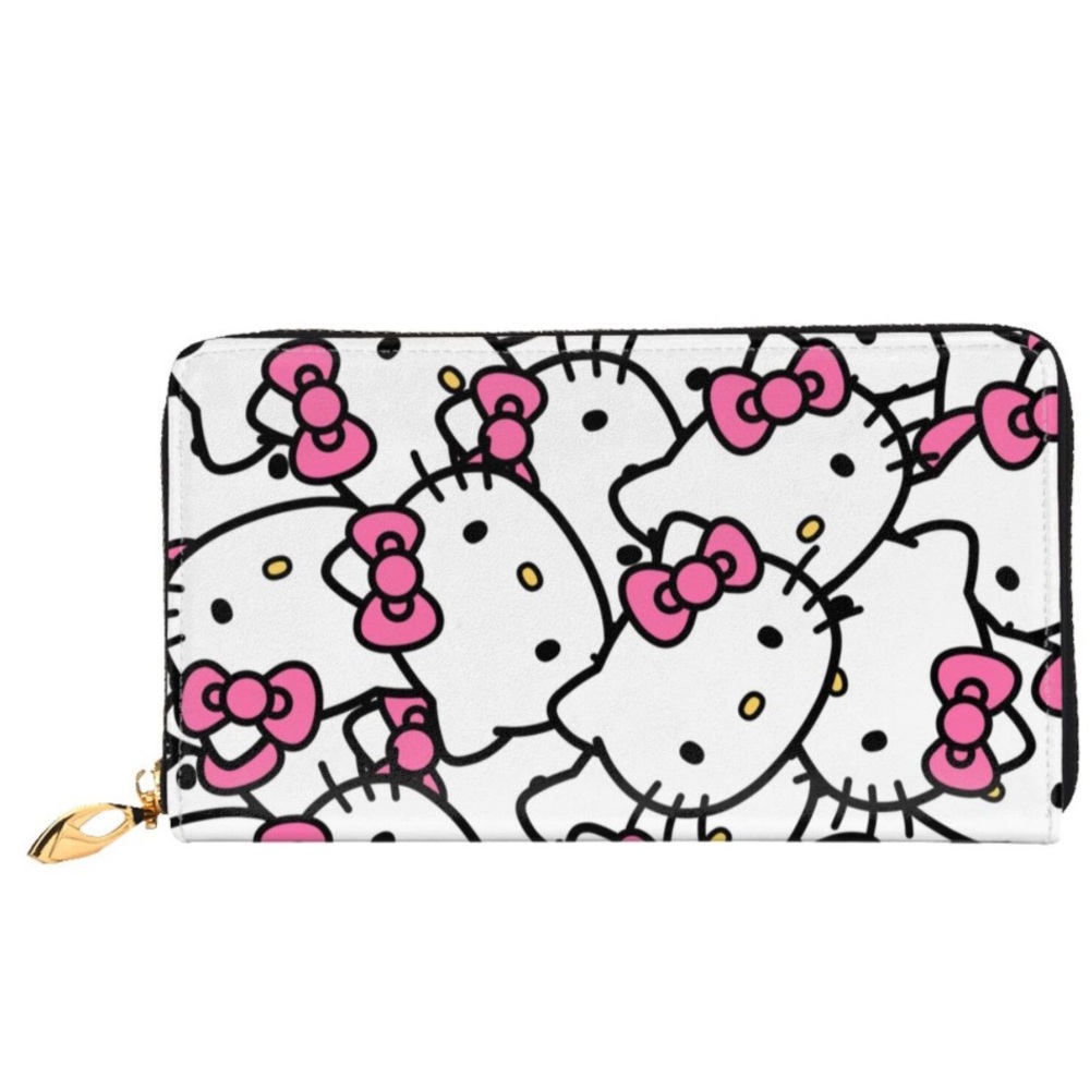 Women And Girl Cute Hello Kitty Faux Leather Wallet Coin Purse Zip Around Clutch